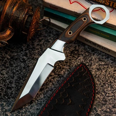 Wild blade Survival Knife 9.6" Full Tang Damascus / Carbon Steel + Sheath - Image 1 of 4