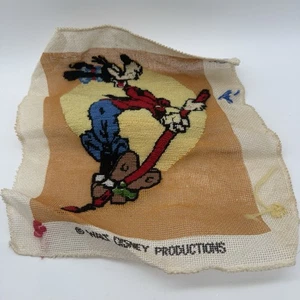 Vintage Disney Goofy Mickey & Friends Running Framed Cross Stitch 70s 80s - Picture 1 of 7