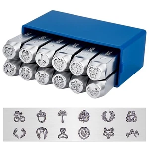 12 Packs (6mm 1/4") Matte Design Metal Stamp Punches with Tool Case for Jewel... - Picture 1 of 7