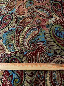 Woven tapestry fabric remnant/paisly design with gold background 50" x 28" - Picture 1 of 2