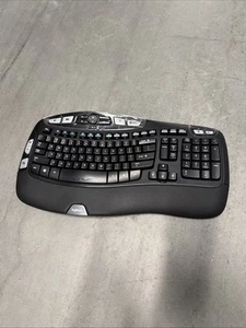 Logitech K350 Ergonomic Keyboard Black Wireless Wave QWERTY W/Dongle Works Great - Picture 1 of 5