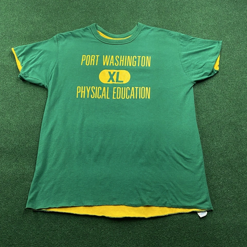 Camiseta Vintage Champion PE Masculina Extra Grande Anos 80 Porto Washington Dupla Face 2 Dobras - Imagem 1 de 4