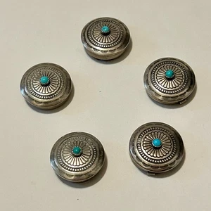 Vtg Lot of 5 Southwest Native American Sterling Silver Turquoise Button Covers - Picture 1 of 7