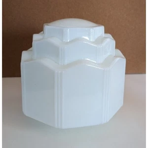 Vintage Art Deco Milk Glass Light Shade Skyscrapper Wedding Cake Pendant Shade - Picture 1 of 11