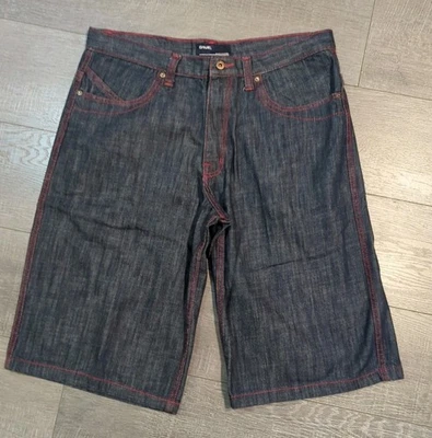 Pantalones Cortos de Jean Qruel Azul Y2k Bordados Sueltos Costuras Rojas Para Hombre Talla 36/15 Nuevos sin Etiquetas Foto 1 de 4
