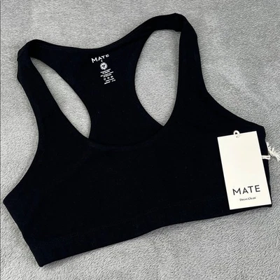 NEW MATE the Label S Organic Cotton Black Racerback Bra - Image 1 of 4