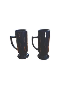 Irish Coffee Mugs Footed (2) Gold Accents On Cobalt Blue  5” Tall Ships Free - Picture 1 of 5