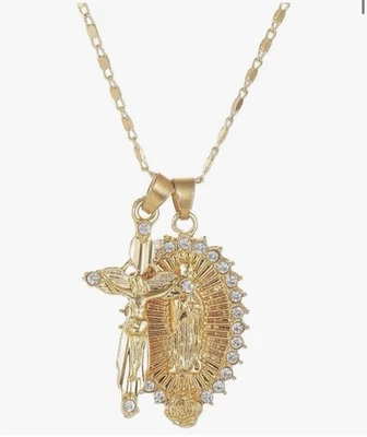 14K GP Virgin Mary Guadalupe подвеска цепочка ожерелье - Изображение 1 из 3