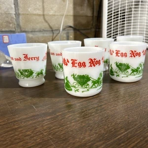 Vintage Tom and Jerry Egg Nog Milk Glass Holiday Cup Set of Of 6 - Picture 1 of 5
