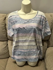 Serengeti Catalog Top Womens XL Blue Mauve Lemon Stripe Short Sleeve T-Shirt - Picture 1 of 4