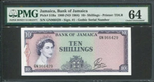 Jamaica 1964, 10 chelines, GN966429, P51Ba, PMG 64 UNC original - Imagen 1 de 2
