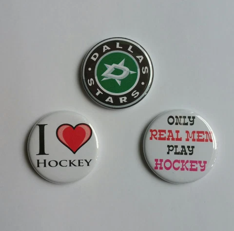 Lot of 3 1.25" Pinback / Magnets / Flatback Buttons Dallas Stars / I Love Hockey Cover