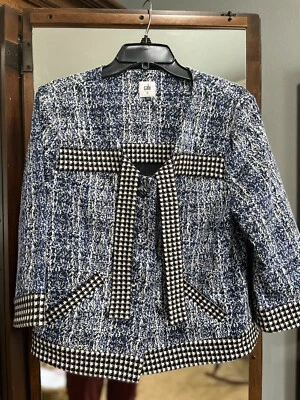 Cabi Blue with Black/White Check Trim Cardigan/Jacket - Image 1 of 2