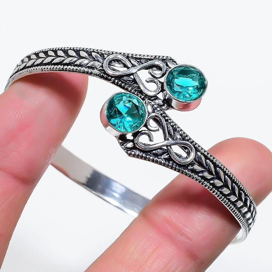 Brazalete ajustable de plata de ley 925 hecho a mano con piedras preciosas de turmalina Foto 1 de 1