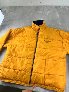 Vintage 90s Nike Reversible Puffer Jacket Men Size XL Navy Yellow Full Zip Y2K - Picture 1 of 14