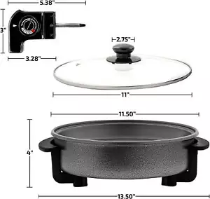 Electric Skillet and Frying Pan,12" Round Cooker with Nonstick Coating, SK11112B - Picture 1 of 9