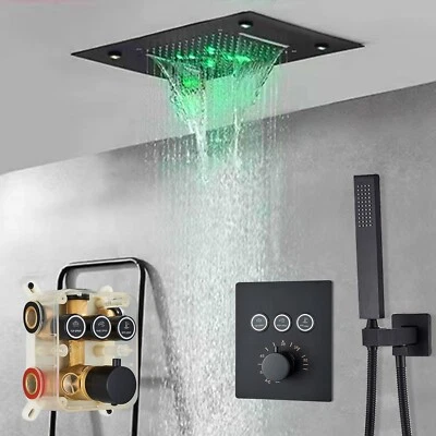 Schwarz Thermostat Unterputz Duscharmatur set ibox Regendusche Kopfbrause Dusche - Bild 1 von 4