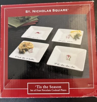 St. Nicholas Square Christmas "Tis the Season" Set of 4 Appetizer Plates 6" NEW - Image 1 of 4