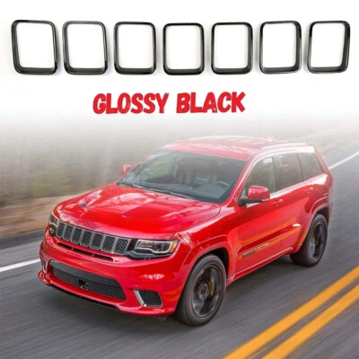 Gloss Black Front Grill Inserts Ring For Jeep Grand Cherokee Trackhawk SRT 2017+ - Image 1 of 4