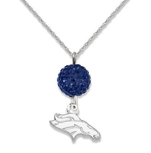 Denver Broncos Charm Blue Crystal Bead Fashion Pendant Necklace   - Image 1 of 1
