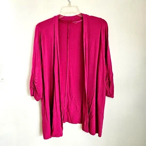 Lane Bryant Open Front Cardigan Womens 26/28 Pink Ltwt Rayon Top Shirred Sleeves - Picture 1 of 7