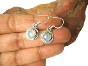 Pendientes colgantes redondos de piedra lunar de plata esterlina 925 - Imagen 1 de 5