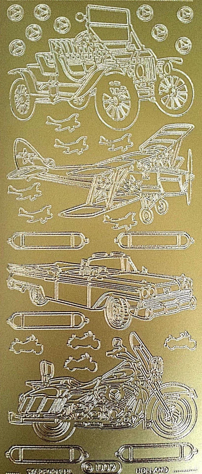 Stickerbogen Oldtimer Auto Flugzeug Motorrad    gold   Neu - Bild 1 von 1