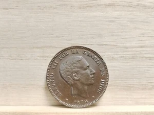 1878 OM 10 Centimos Spain Bronze Coin Barcelona Mint (Alfonso XII) - Picture 1 of 8