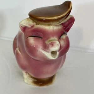 Vintage Spaulding China Pig Creamer Brown Hat Dark Pink Yellow Tail Handle - Picture 1 of 13
