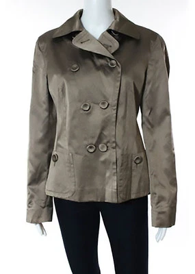 RENE LEZARD 全新无标签女式米色丝绸夹克尺寸意大利 40 双排扣 — 第 1/4 张图片