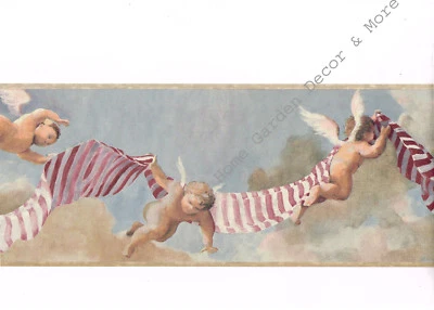 Victorian Baby Angels Cherubs on Clouds Blue Sky Wallpaper Border - Imagem 1 de 2