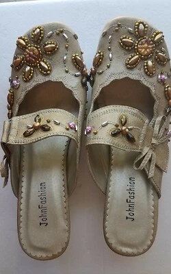 John Fashion Beaded and Embroidered Mules - GOLD color - size 6M - Image 1 of 4