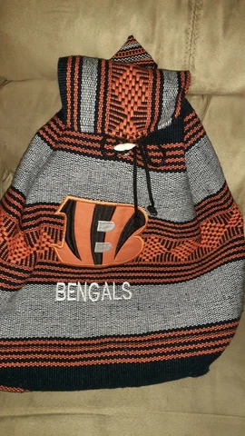 Who Dey! NFL Cincinnati Bengals woven drawstring backpack/tote orange grey black Cover