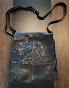 Maxon Nappa Texas Black Leather Crossbody Shoulder Messenger Bag Italy Textured - Picture 1 of 14