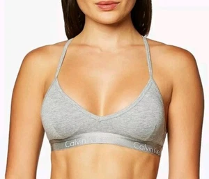 Calvin Klein Women's Motive Cotton Lightly Lined Bralette Bra Gray Size S NWT - Picture 1 of 4
