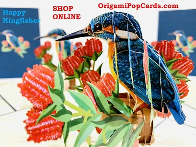 ORIGAMIPOPCARDS.COM Origami Pop Cards Happy Kingfisher Aussie Bird 3D Pop Up Greeting Card Birthday