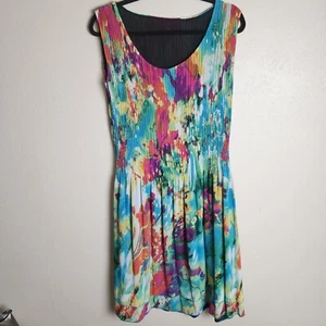 Cailean Pleated Sheath Dress Watercolor Pleats Stretch To Fit Xl Resort Date - Picture 1 of 9