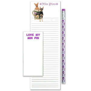 Miniature Pinscher To Do List Magnetic Shopping Pad Notepad & Pencil Gift Set - Picture 1 of 1