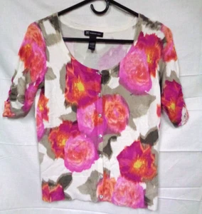 INC INTERNATIONAL CONCEPTS WPL8046 PINK FLORAL Button Sweater Cardigan Shirt M - Picture 1 of 9