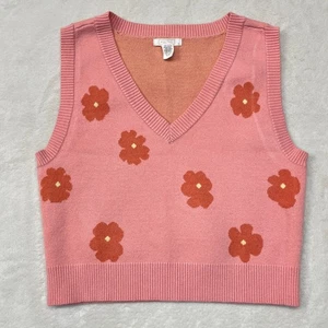 Full Tilt Y2K Rosa Mohnblumen Pullover Weste Strick Indie Retro Preppy Ärmellos - Bild 1 von 6