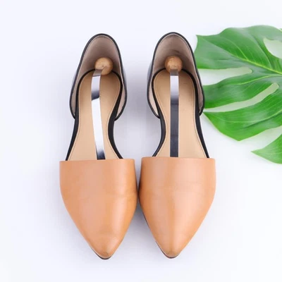 Michael Kors Womens Julieta Flats Size 10 Black Tan Leather d'Orsay Pointed Shoe - Image 1 of 4