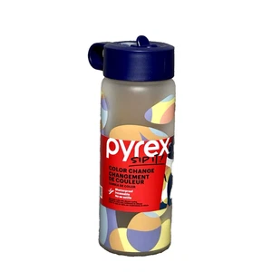 Pyrex Color Changing Glass Water Bottle Silicone Coating Abstract Motion 24 oz - Picture 1 of 10