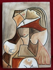 PICASSO oil painting on canvas, vtg stamped signed - Picture 1 of 5