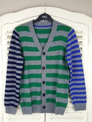 Cárdigan M&S Niños Rayas 100% Cachemira (Edad 11-12 años) Gris, Verde, Azul y Azul Marino Foto 1 de 4