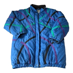 80s Haband For Her Vintage Puffer Colorblock Coat Jacket 3X - Picture 1 of 14