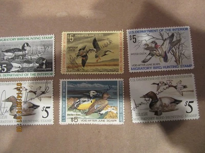 6 $5.00 U.S.DEPARTMENTOF THE INTERIOR DUCK STAMPS - Image 1 of 2