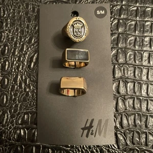H&M Ring 3er Set klein/mittel Modeschmuck gold schwarz - Bild 1 von 7