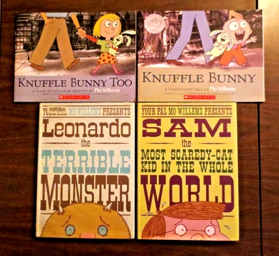 Lot of 4 Books BY MO WILLEMS KNUFFLE BUNNY, LEONARDO THE TERRIBLE MONSTER & SAM Foto 1 de 4