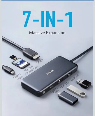 Anker USB C Hub (7-In-1), with 4K HDMI, 100W Power Delivery, USB-C and 2 USB-A - Image 1 of 4