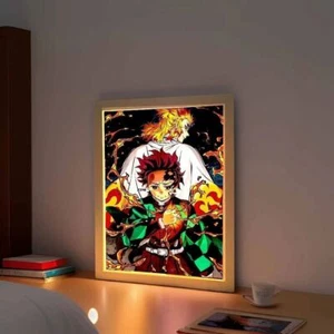 Demon Slayer Rengoku And Tanjiro 3D LED Anime Light Box Frame Night Lamp Gift - Picture 1 of 6